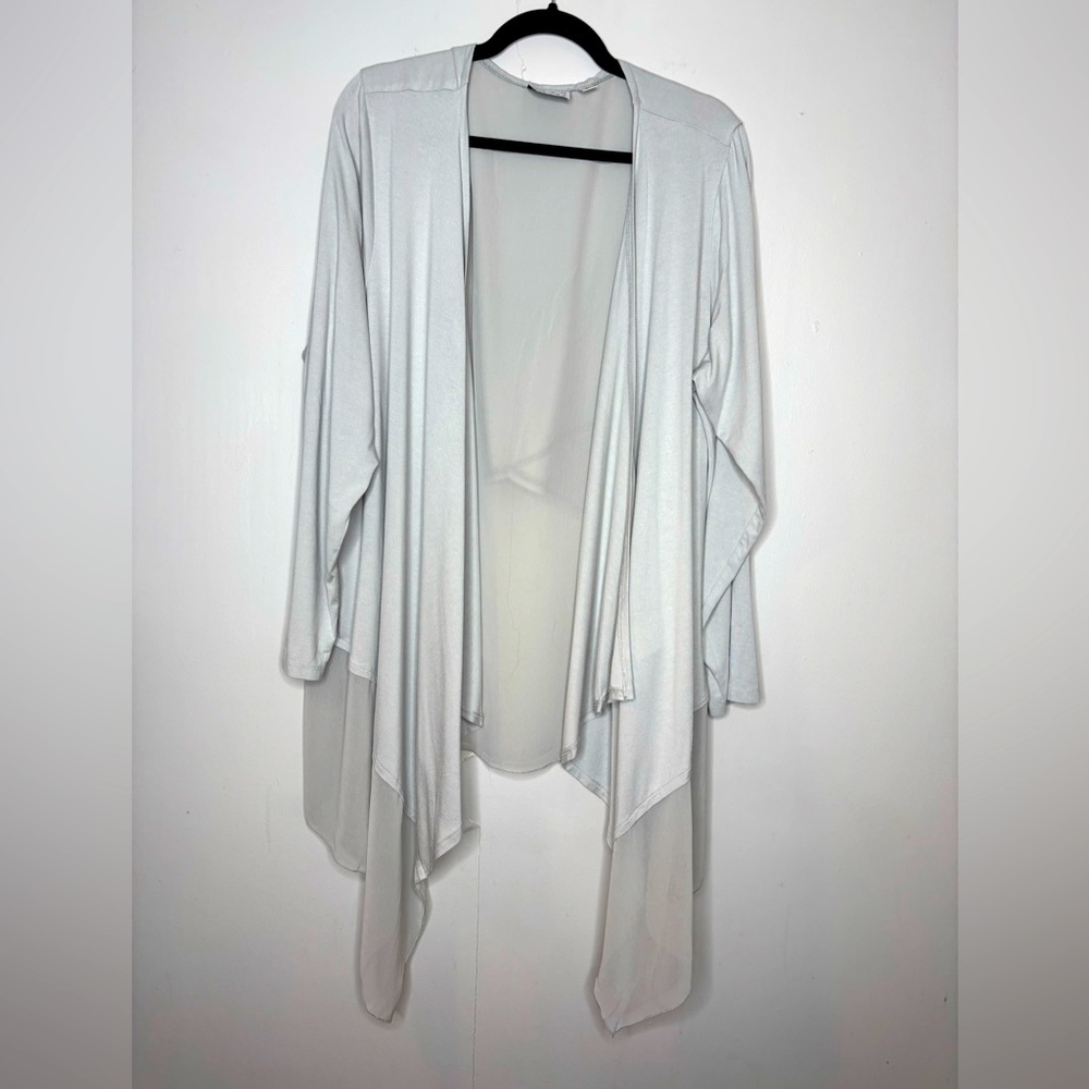 Joan Rivers long layered lightweight kimono cardigan  gray minimalist rayon   2X